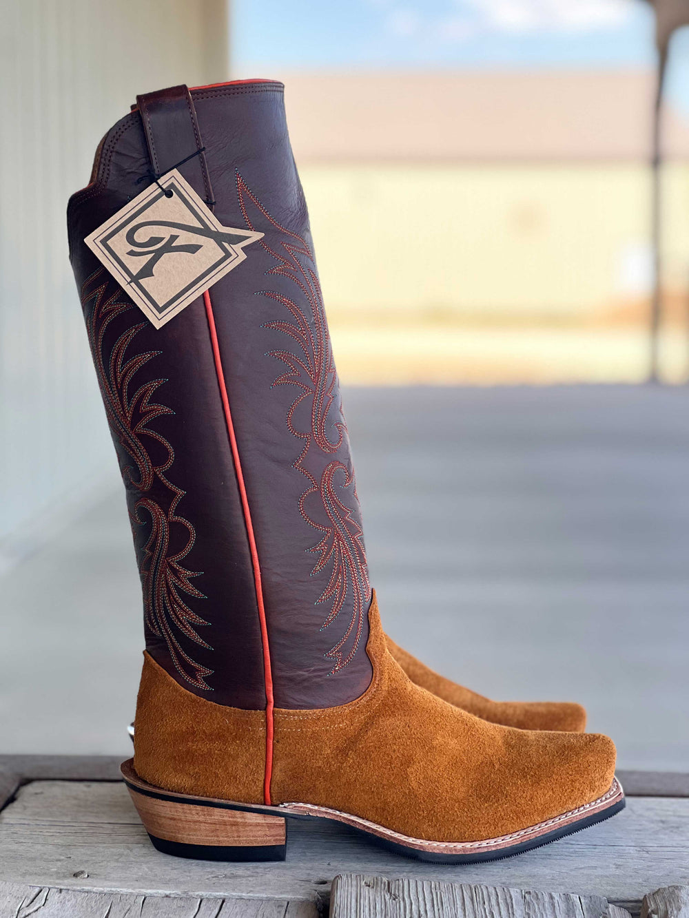 Side View Fenoglio Boot Co. | Grizzly Tan Roughout Boot