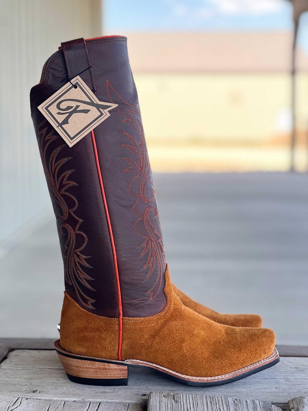 Side View Fenoglio Boot Co. | Grizzly Tan Roughout Boot