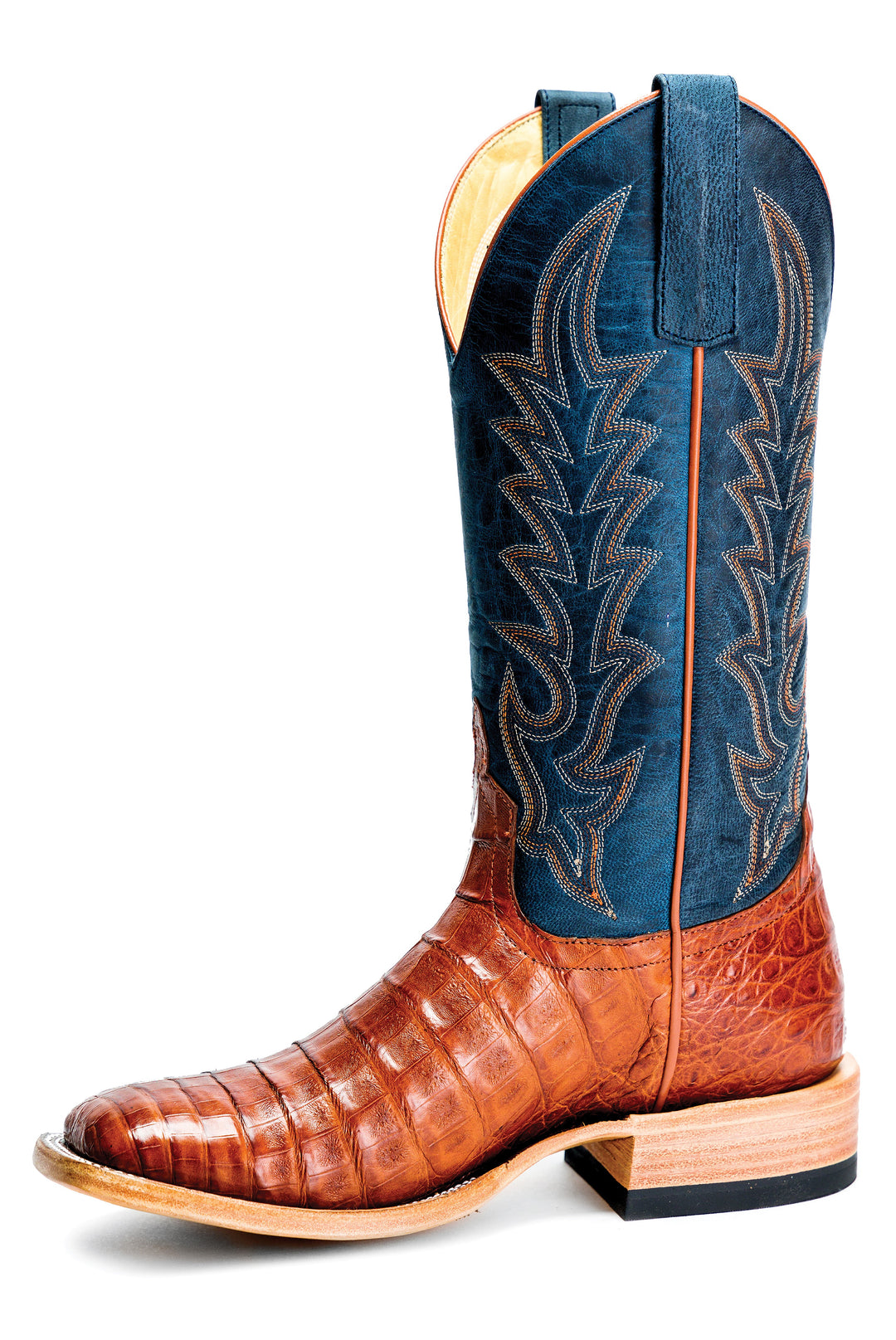 Side view Macie Bean Top Hand | Brandy Caiman Belly Ladies Boot