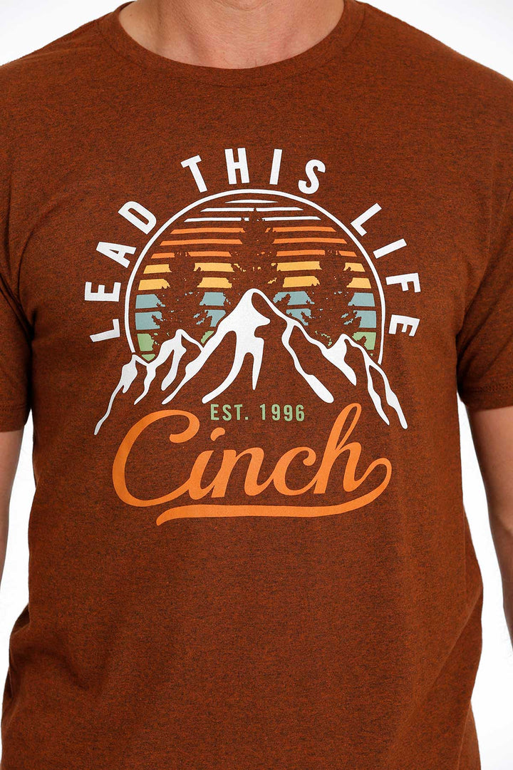 Close up View Cinch | Heather Orange Logo Tee