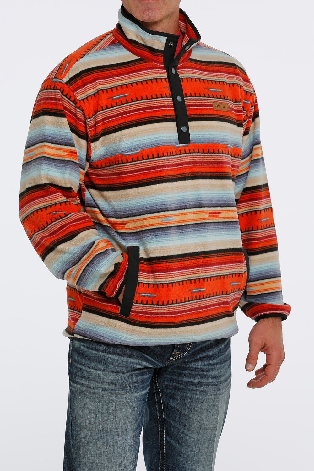 Side View Cinch | Multi Stripe Fleece Pullover