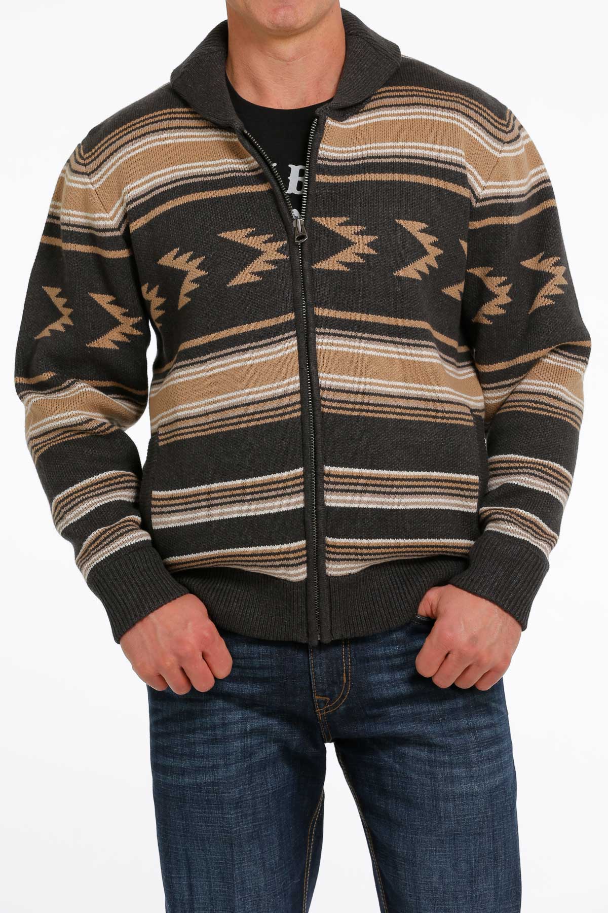 CINCH Jeans  Men's 1/4 Zip Aztec Print Pullover Sweater - khaki