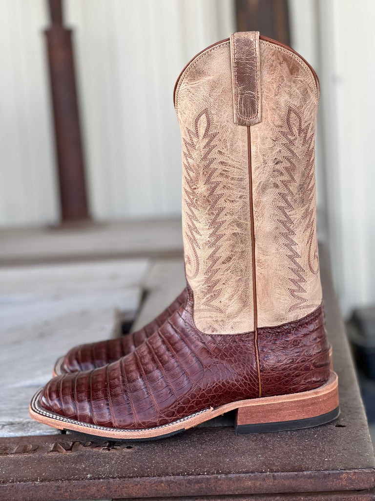 Side View Anderson Bean | Tobacco Caiman Belly Boot