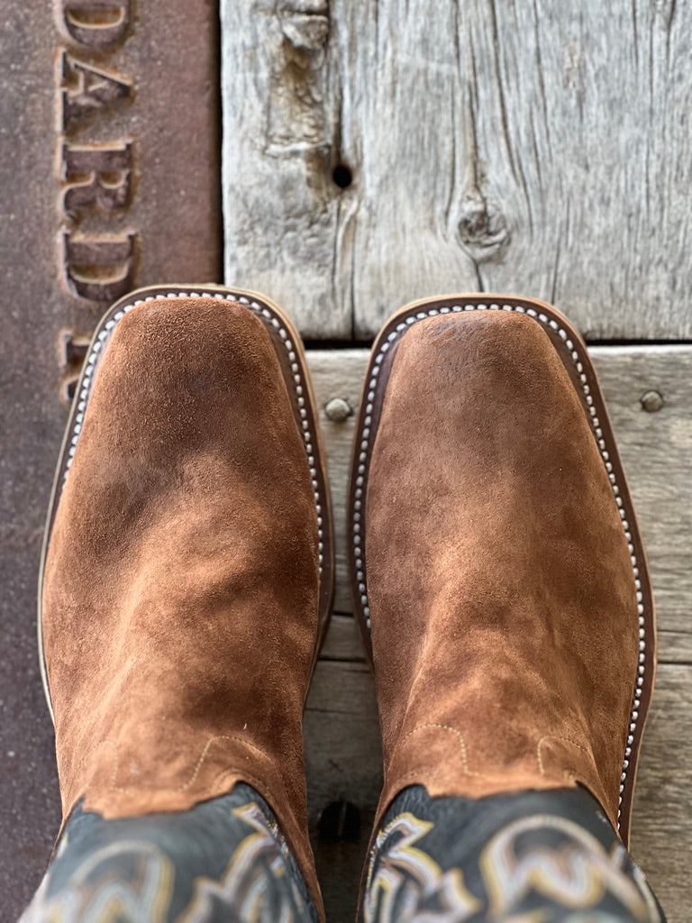 Toe View Olathe Boot Co. | Latte & Bacon Roughout Boot