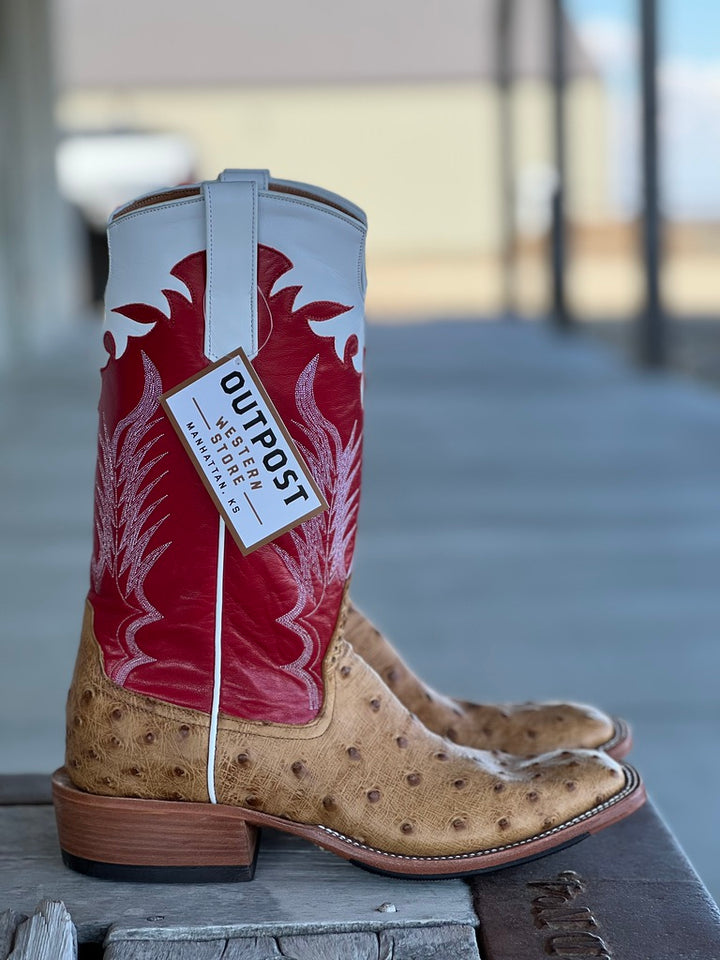 Side View Rios of Mercedes Umber Bruciato Full Quill Ostrich Boot