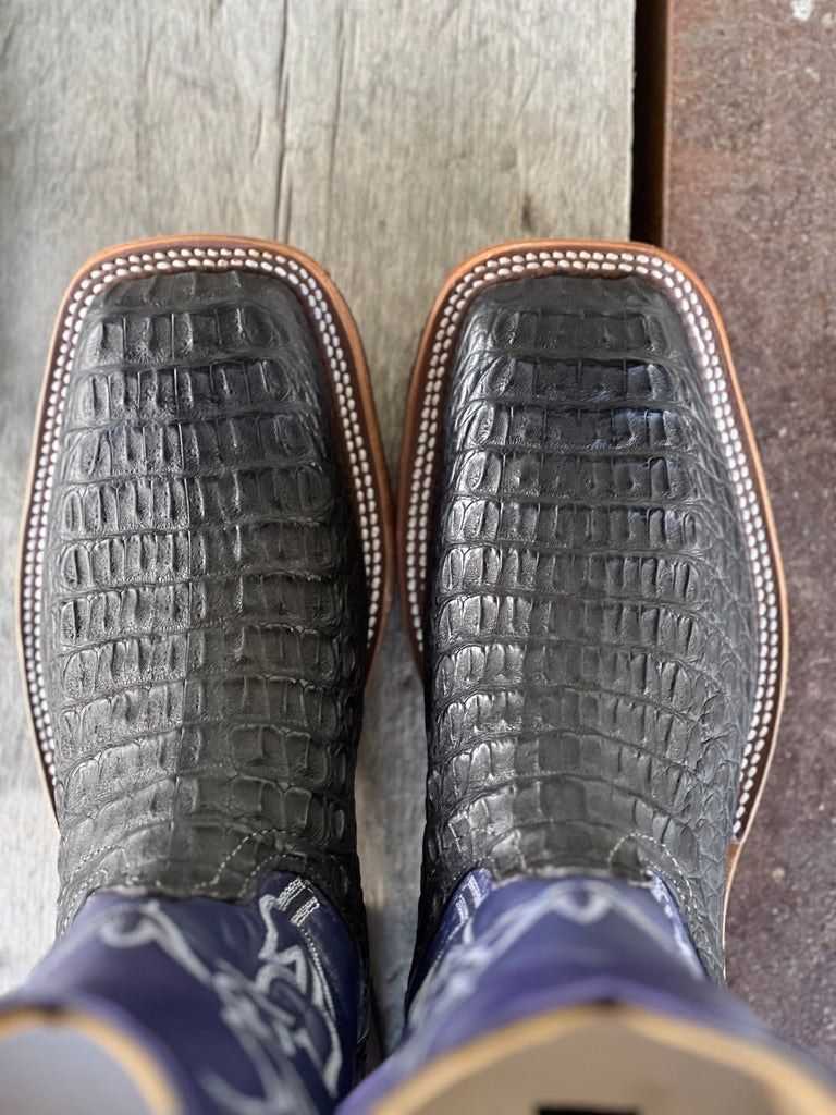 Toe View Anderson Bean Black Lux Hornback Caiman Boot