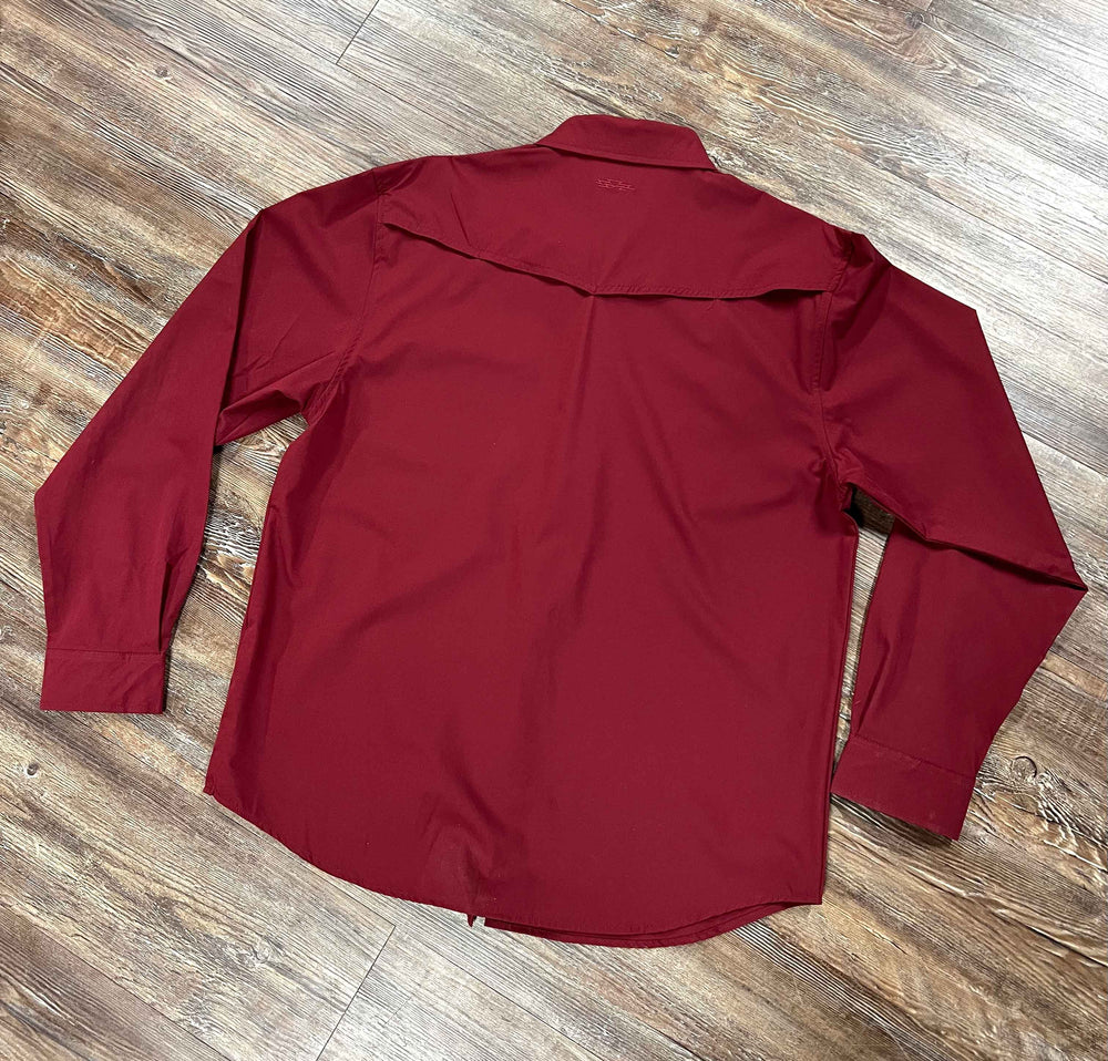 Back view Outpost Burgundy Pearl Snap Shirt