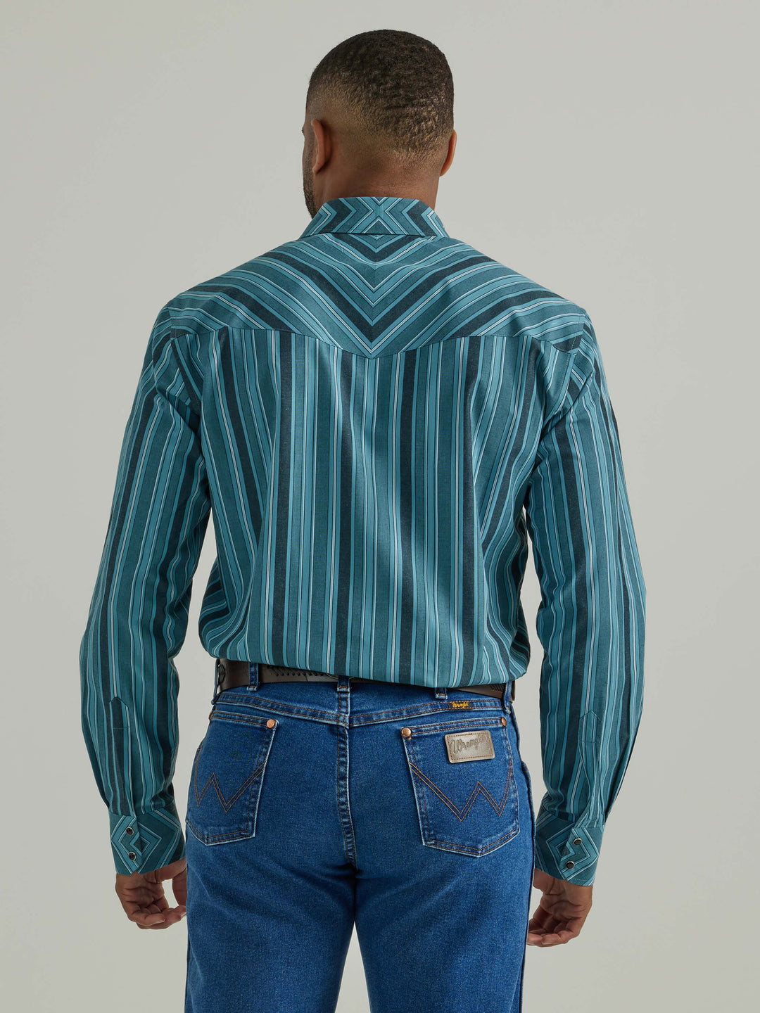 back view Silver Edition Classic Fit Teal Stripe LS Shirt