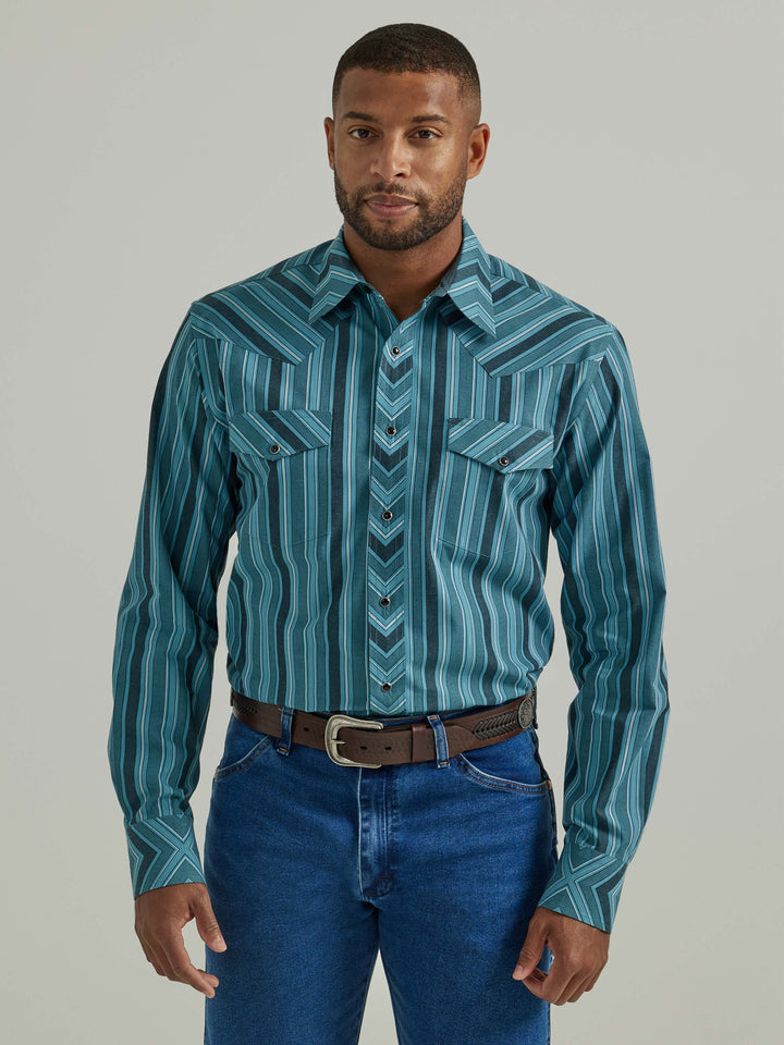 front view Silver Edition Classic Fit Teal Stripe LS Shirt