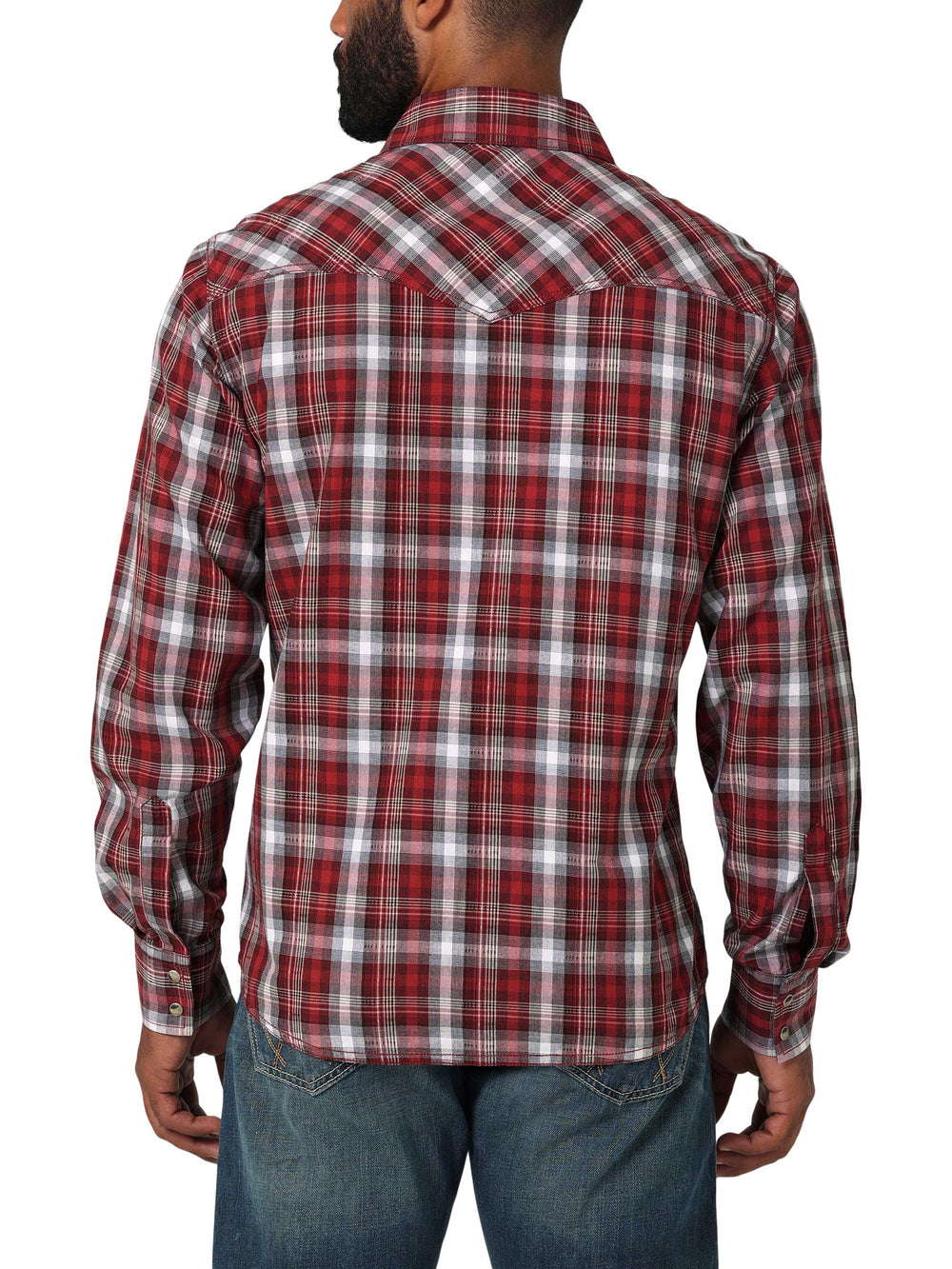 back view Wrangler | Retro Premium Red Plaid LS Snap Shirt