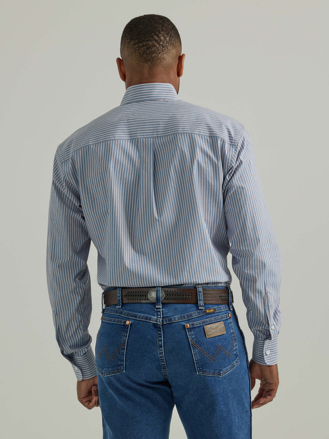 back view Wrangler | George Strait Blue Stripe LS Shirt