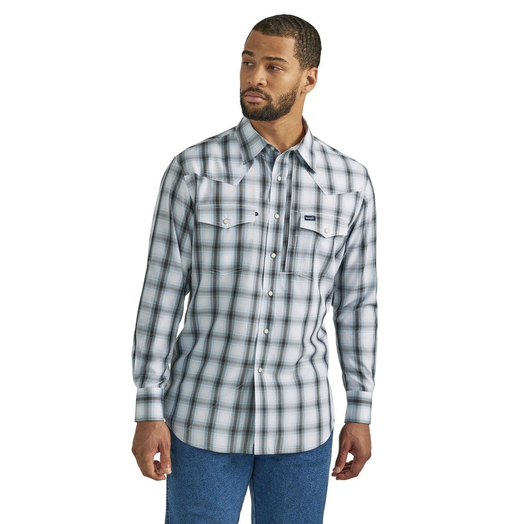 front view Western Performance Blue Plaid Snap Shirt