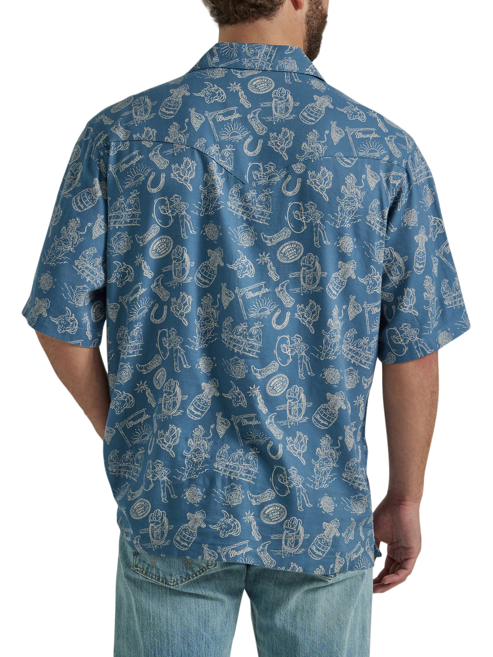 Back View Wrangler | Coconut Cowboy Blue Snap SS Shirt