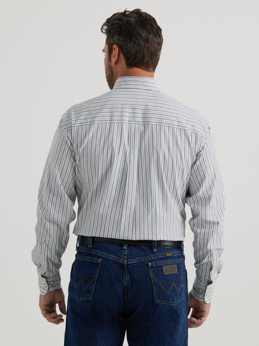 Back View Wrangler | George Strait White Striped LS Shirt