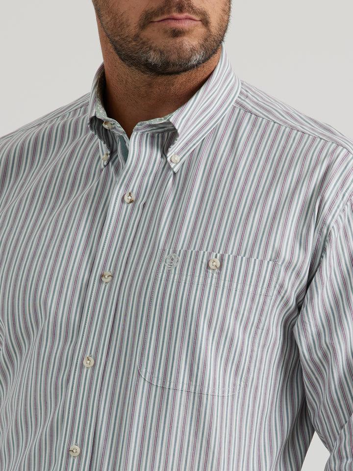Close Up Wrangler | George Strait White Striped LS Shirt