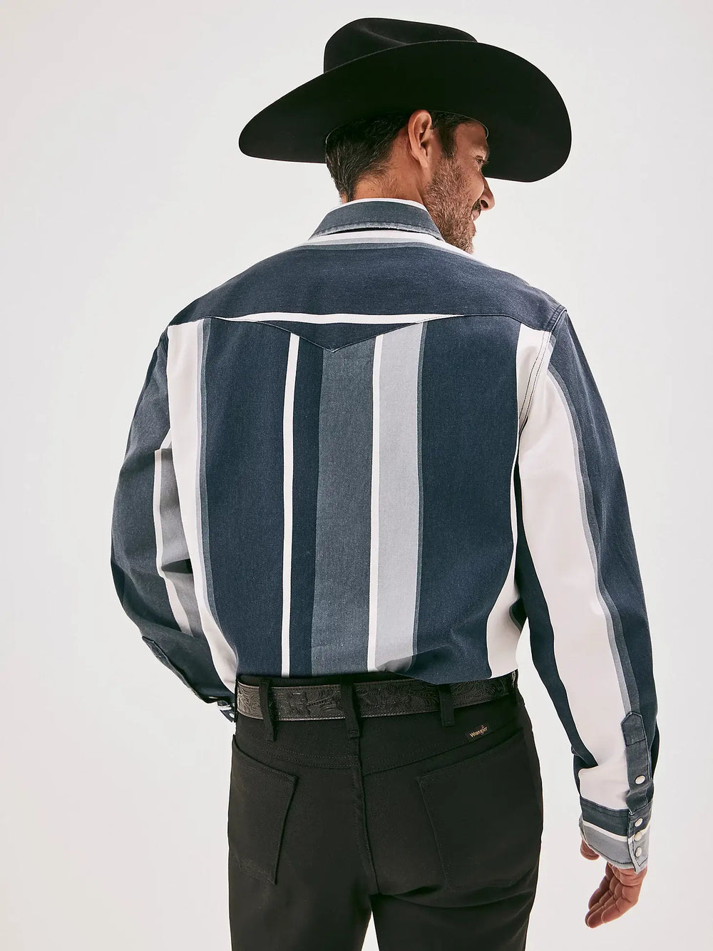 Wrangler | Vintage Navy Striped Western LS Shirt Back View