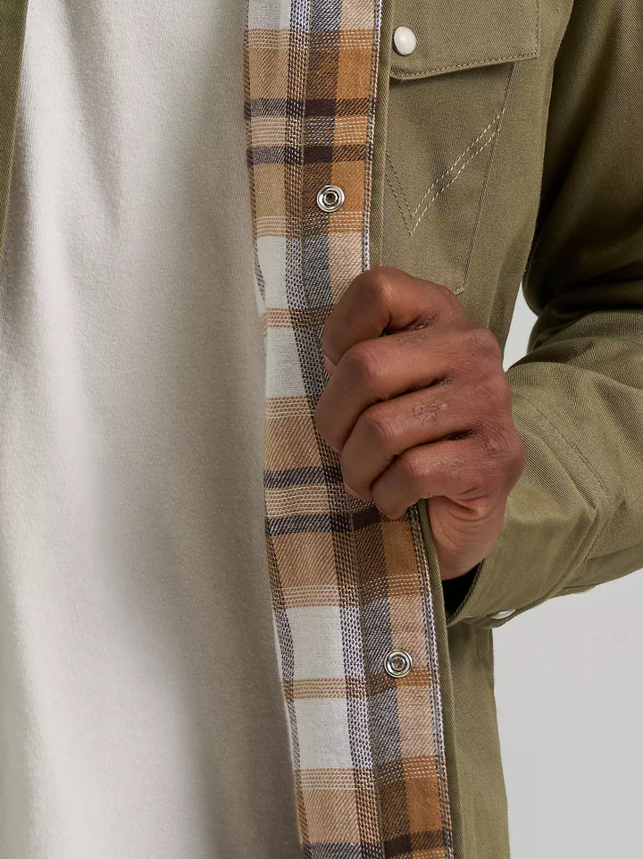 Wrangler | Woodland Green Flannel Lined Work Shirt | Lining