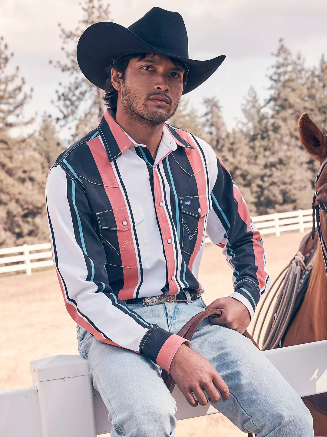 Wrangler | Vintage-Inspired Burning Coral Western LS Shirt