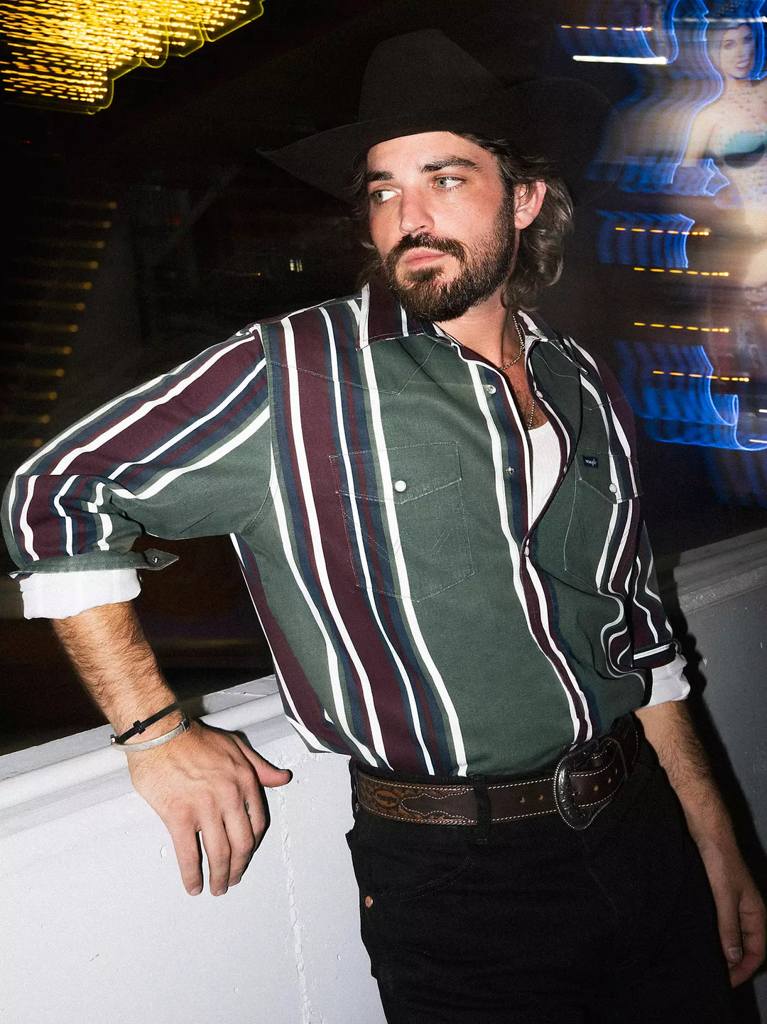 Wrangler | Vintage-Inspired Field Olive Striped Western LS Shirt