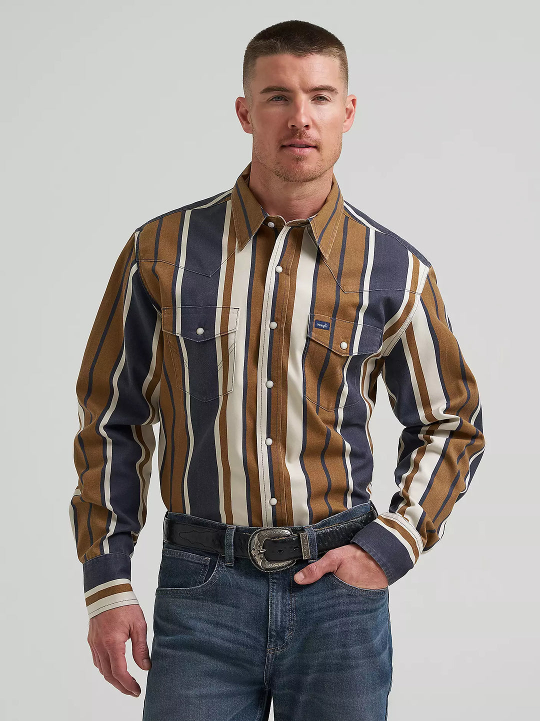 Wrangler | Vintage-Inspired Amber Wheat Striped Western LS Shirt