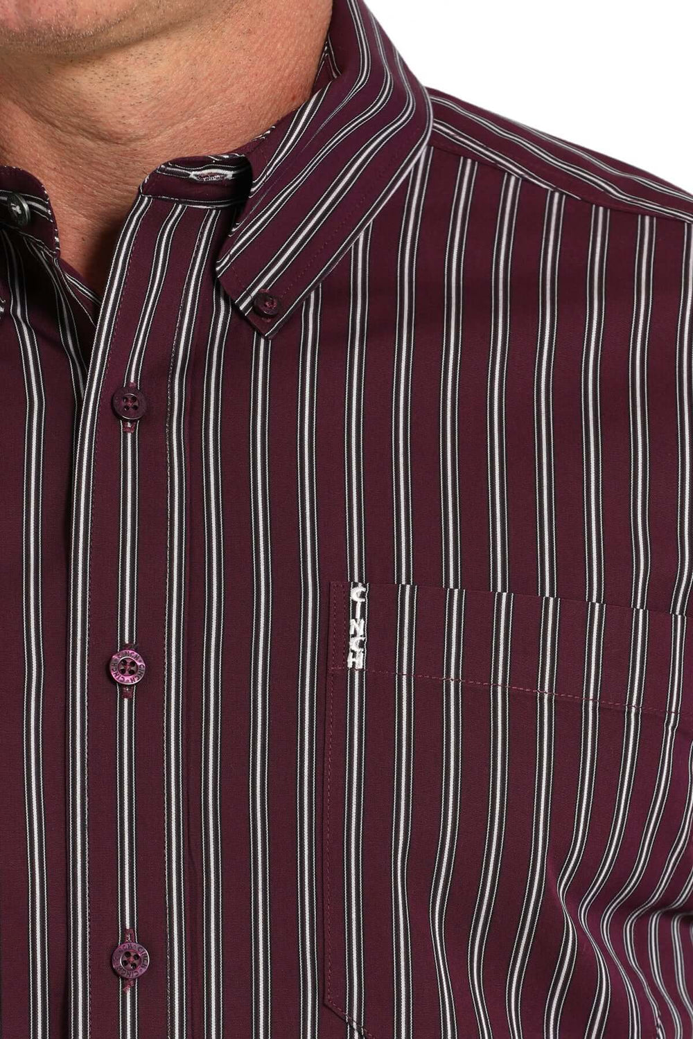 Cinch | Purple Stripe Modern Fit LS Shirt Close Up
