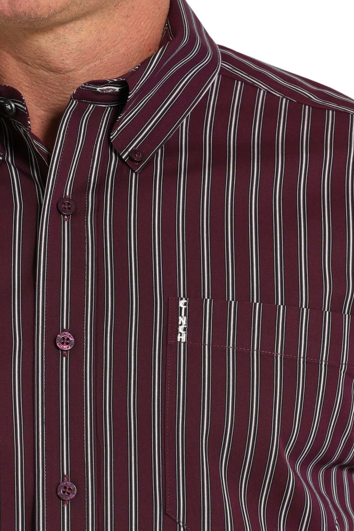 Cinch | Purple Stripe Modern Fit LS Shirt Close Up