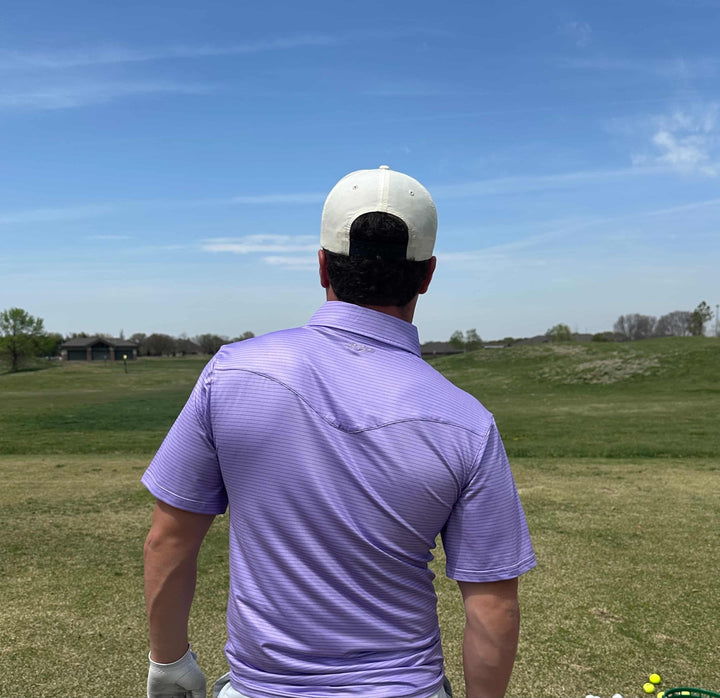 Outpost Performance Purple Stripe Polo Shirt | Golf