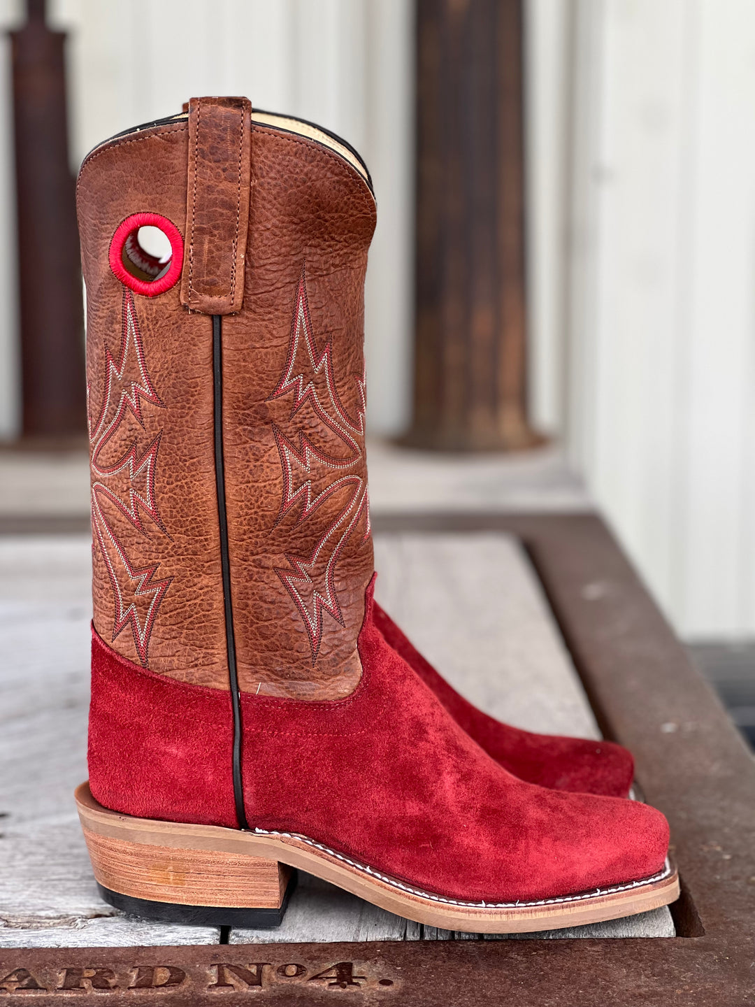 Olathe Boot Co. | Red Hot Waxy Kudu Roughout Boot | Side View