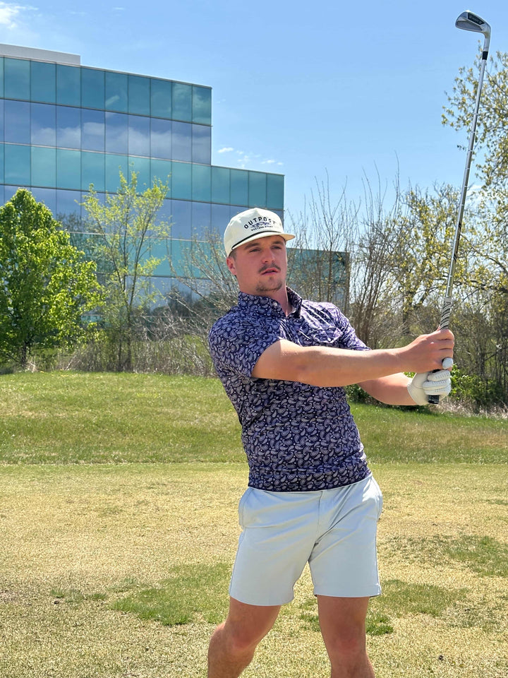 Outpost Performance Purple Stripe Polo Shirt | Golf
