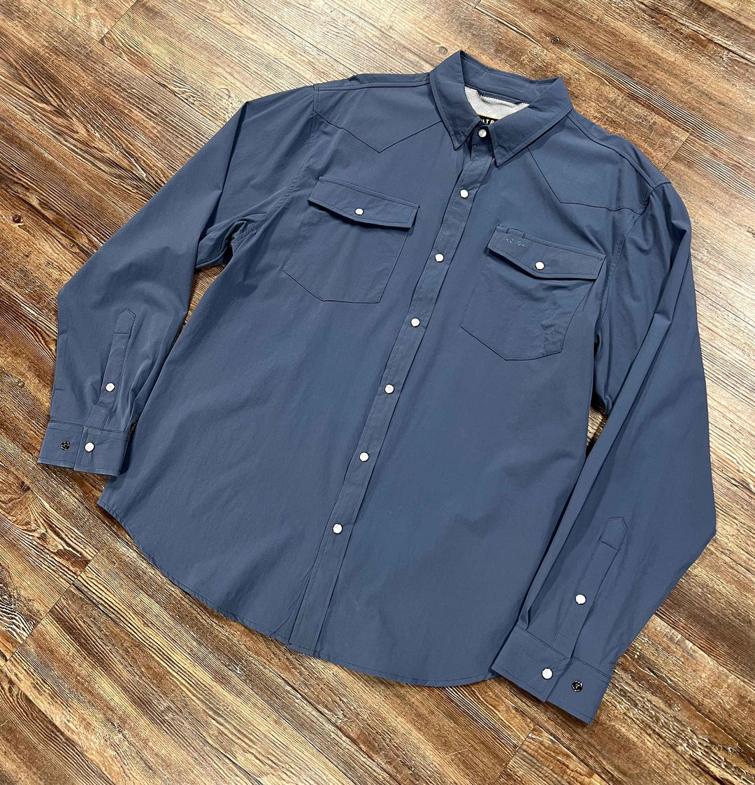 Outpost Performance Slate Blue Pearl Snap LS Shirt Outpost Western Store Outpost Performance Slate Blue Pearl Snap LS Shirt Outpost Western Store