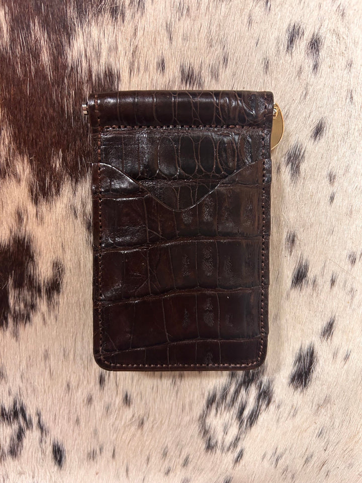 Fenoglio | Nile Croc Money Clip Wallet | Chocolate