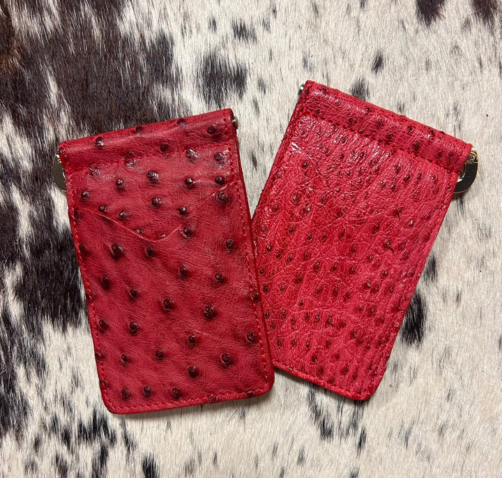 Fenoglio | Ostrich Money Clip Wallet Red