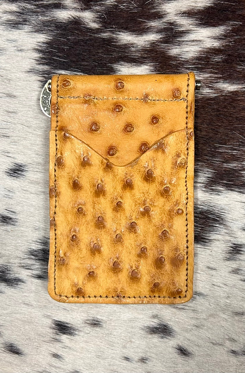 Fenoglio | Ostrich Money Clip Wallet Saddle