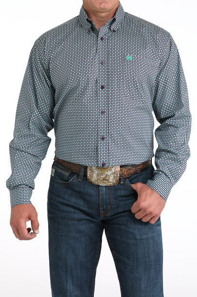 Cinch | Classic Purple/Teal Geometric Print LS Shirt