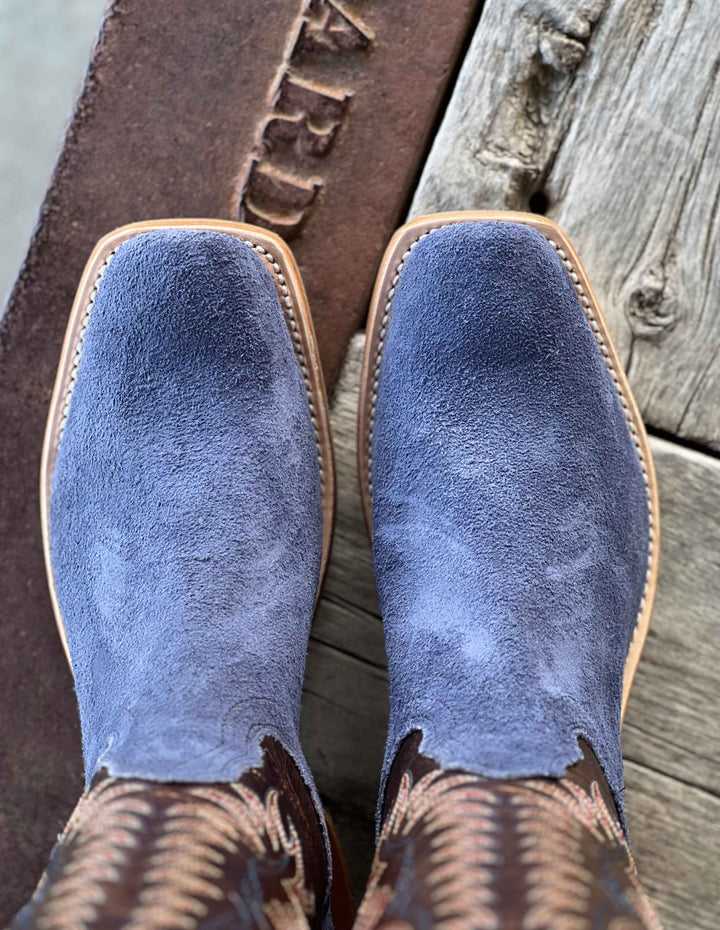 Toe View Fenoglio Boot Co. | Navy Roughout w/ Bronze Boot