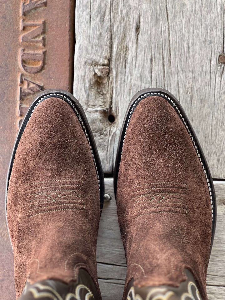Top View Fenoglio Boot Co. | Greenland Brown Roughout Boot