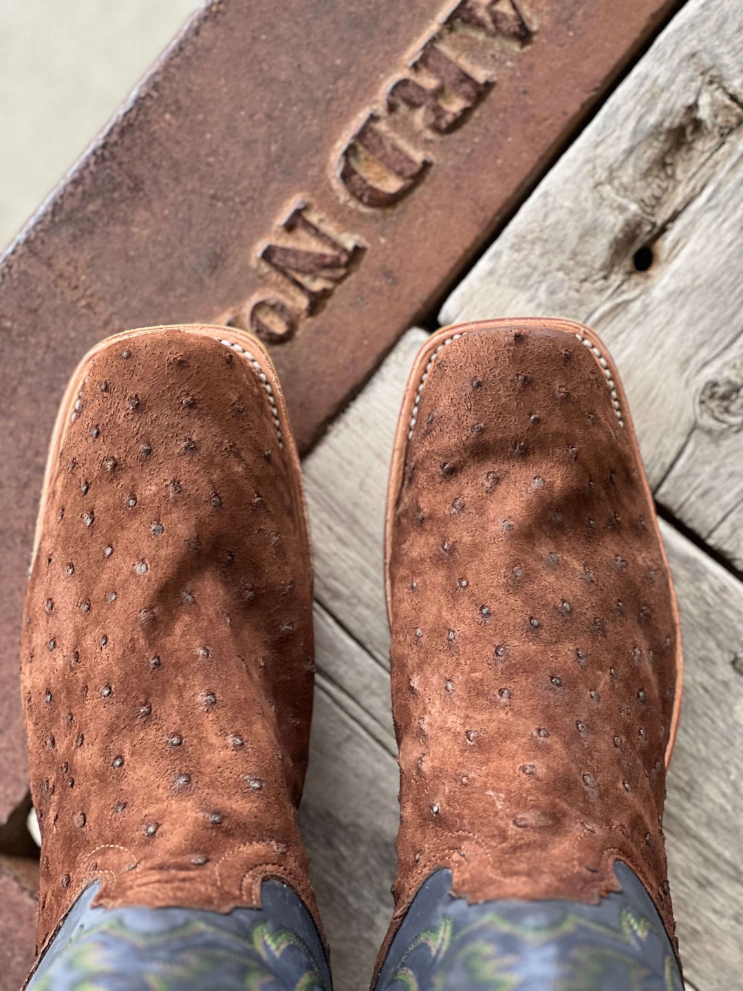 Toe View Fenoglio Boot Co. | Cigar Wildwest Full Quill Ostrich Boot