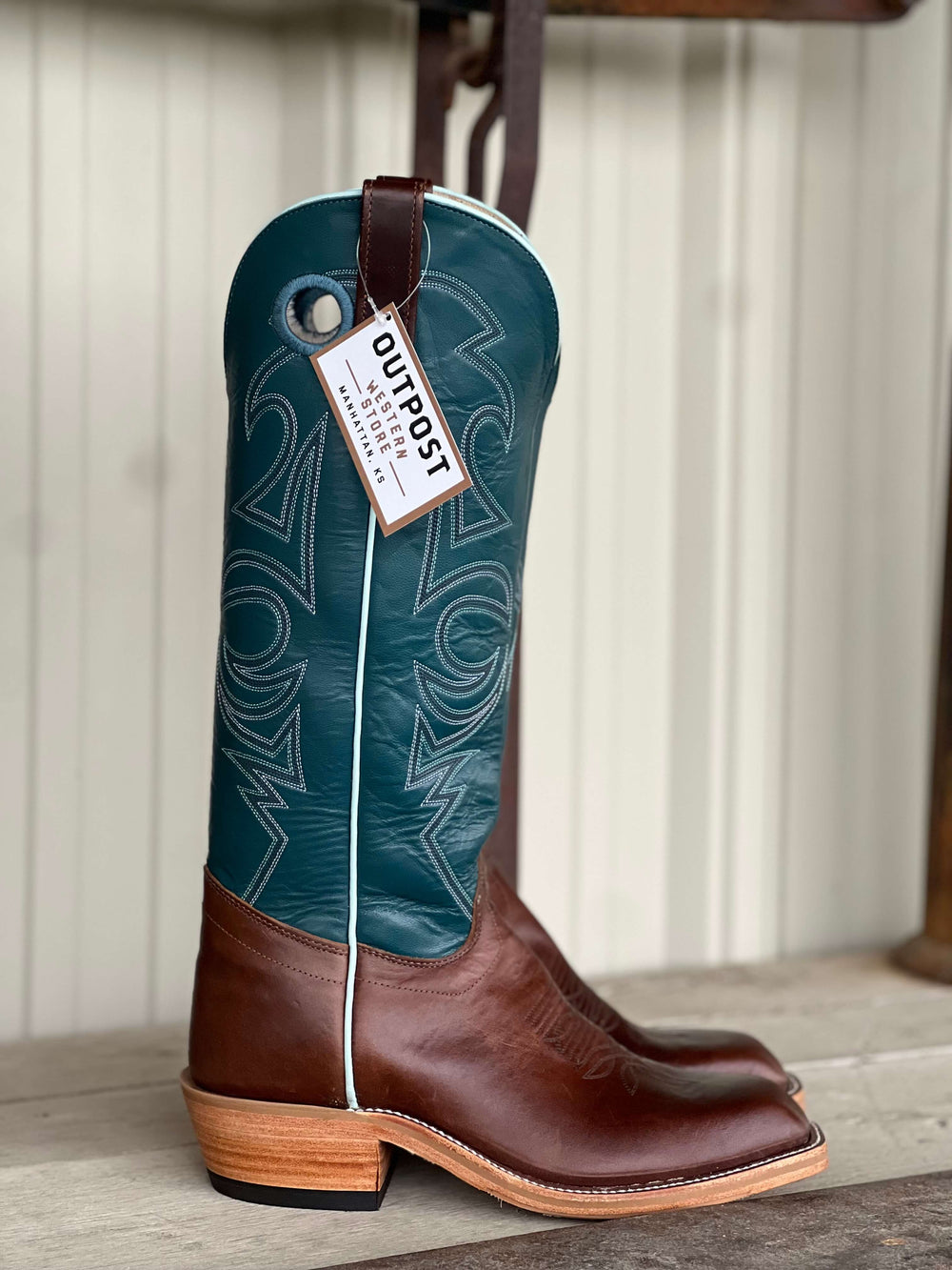 Side View Olathe Boot Co.  | Chocolate Horsebutt Tall Top Boot