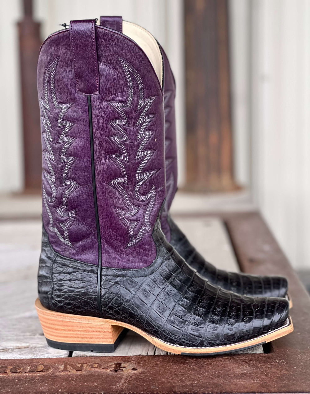 Side View Horse Power Top Hand  | Black Caiman Belly Boot