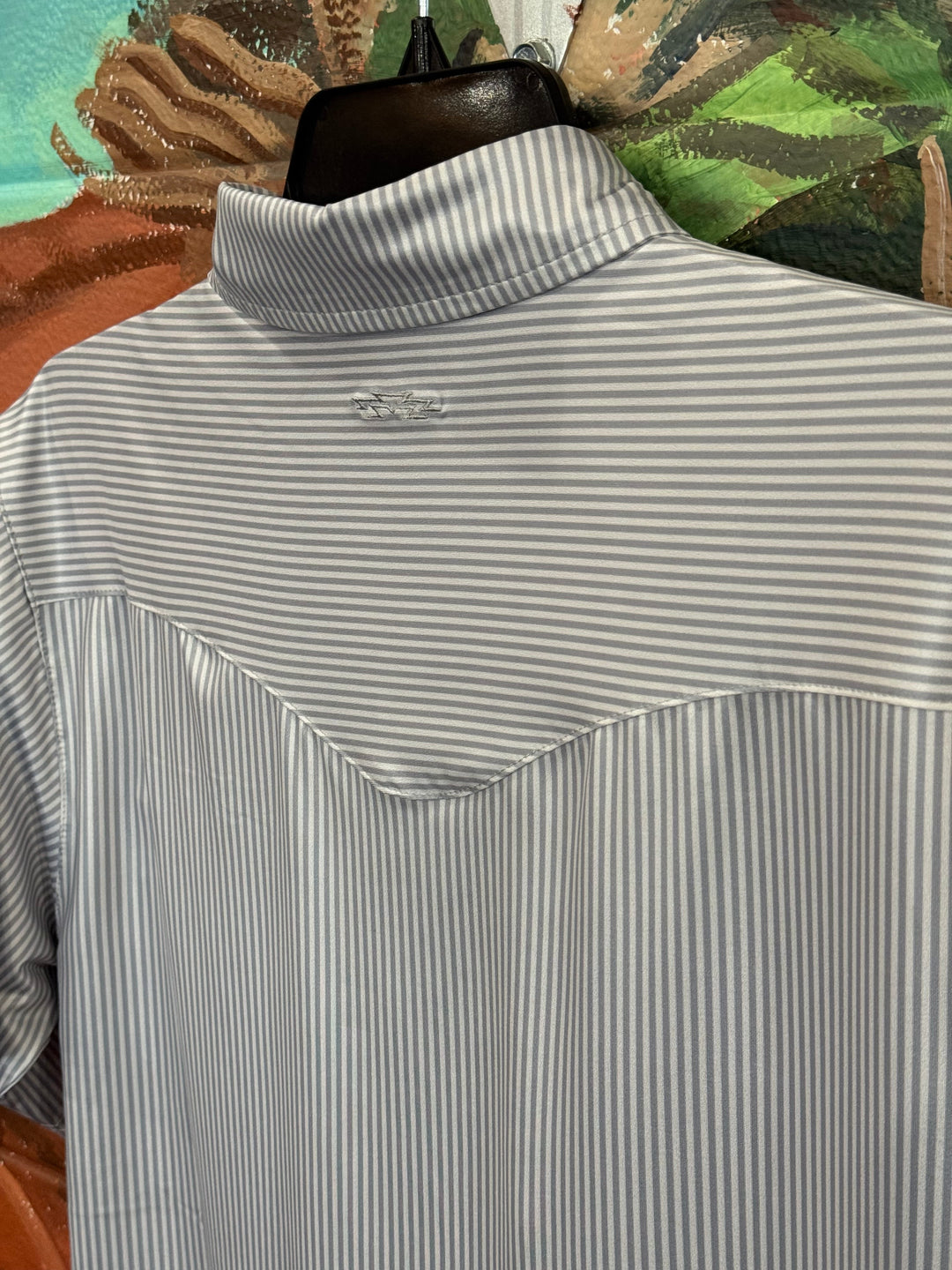 Outpost Performance Grey Pinstripe Polo Shirt | Back View