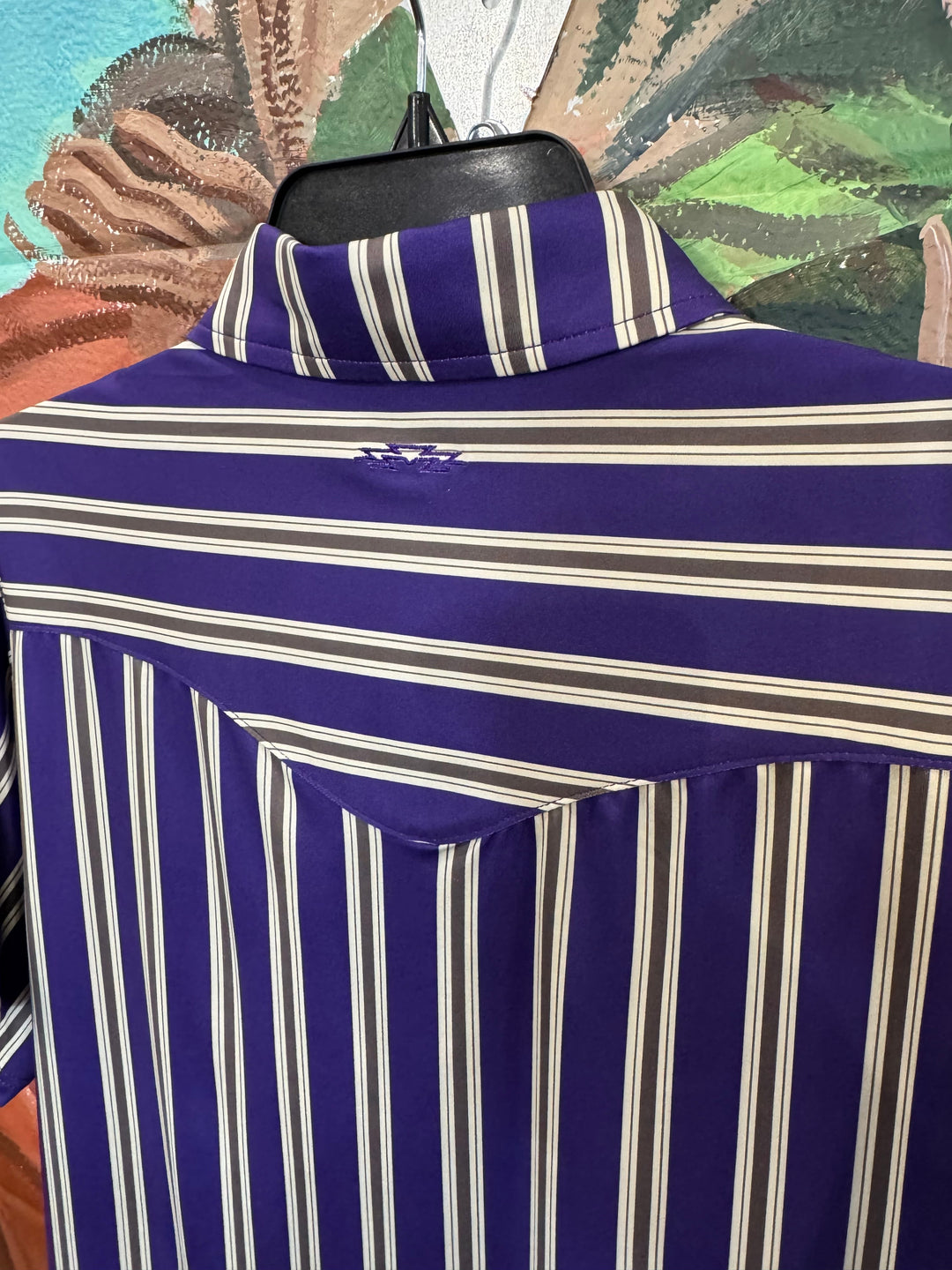 Outpost Performance Purple/Grey Stripe Polo Shirt | Back View