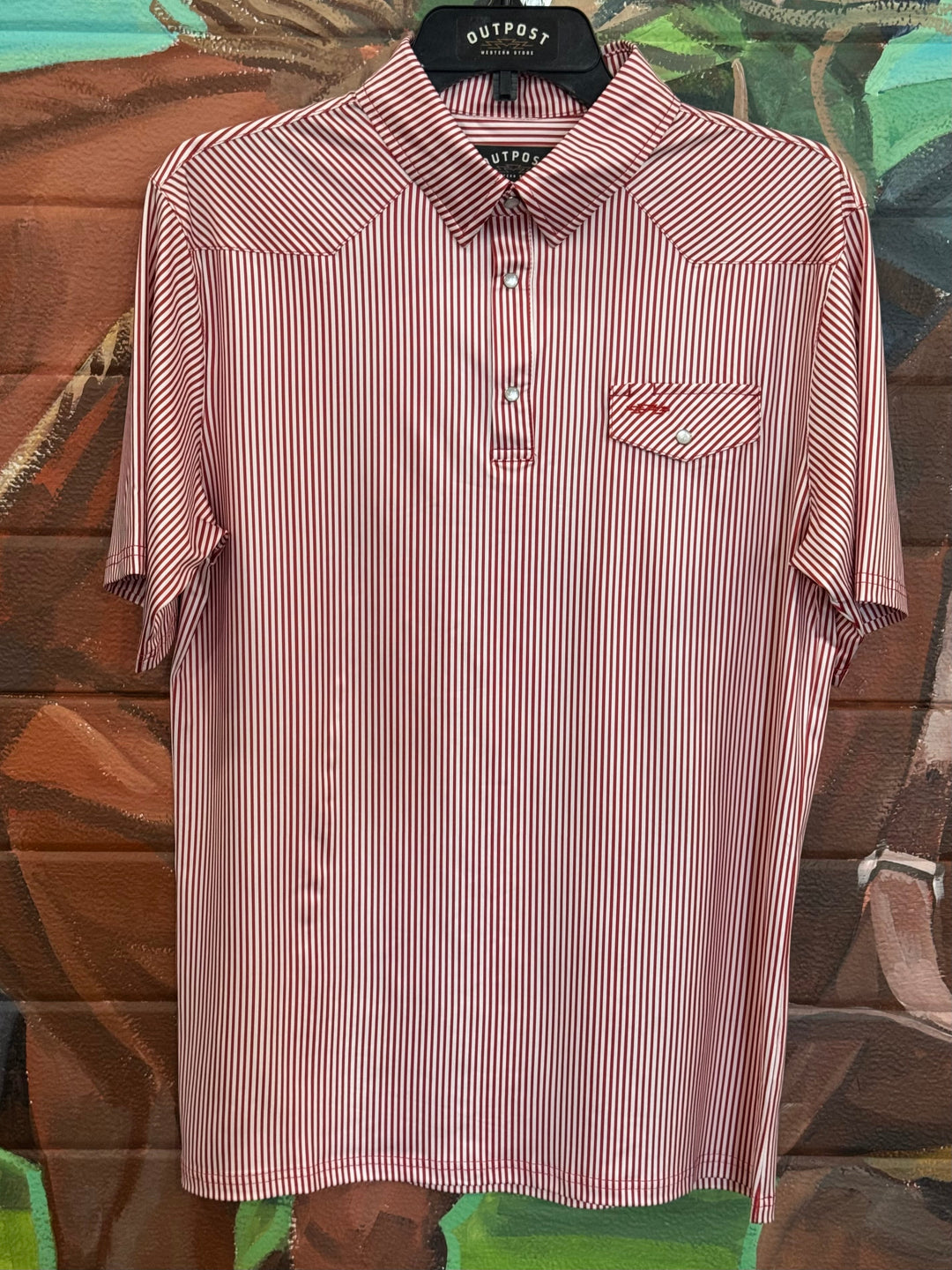 Outpost Performance Red Pinstripe Polo Shirt