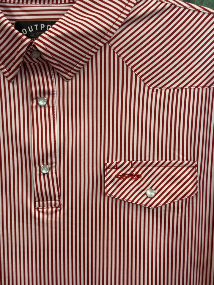 Outpost Performance Red Pinstripe Polo Shirt | Close Up