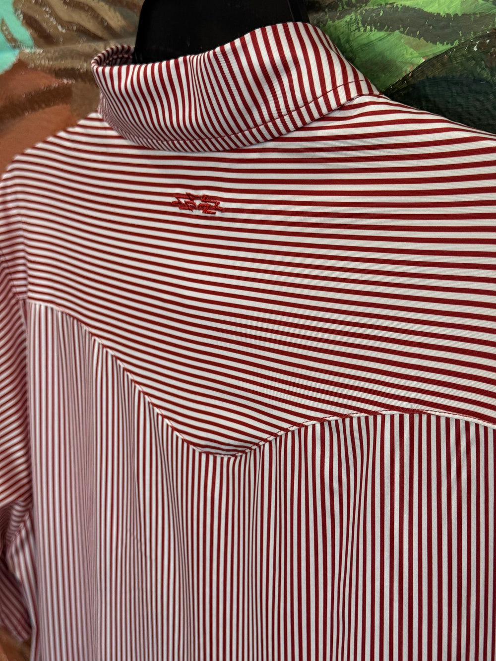 Outpost Performance Red Pinstripe Polo Shirt | Back View