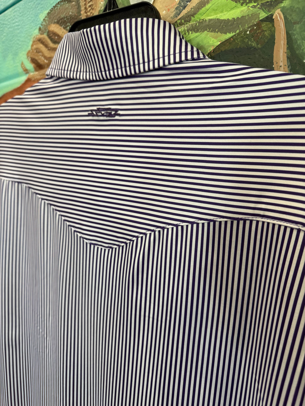 Outpost Performance Purple Pinstripe Polo Shirt | Back View