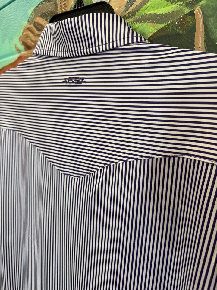 Outpost Performance Purple Pinstripe Polo Shirt | Back View