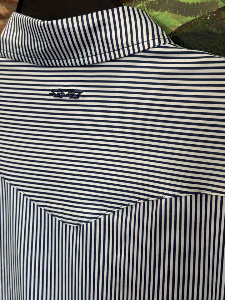 Outpost Performance Navy Pinstripe Polo Shirt | Back View