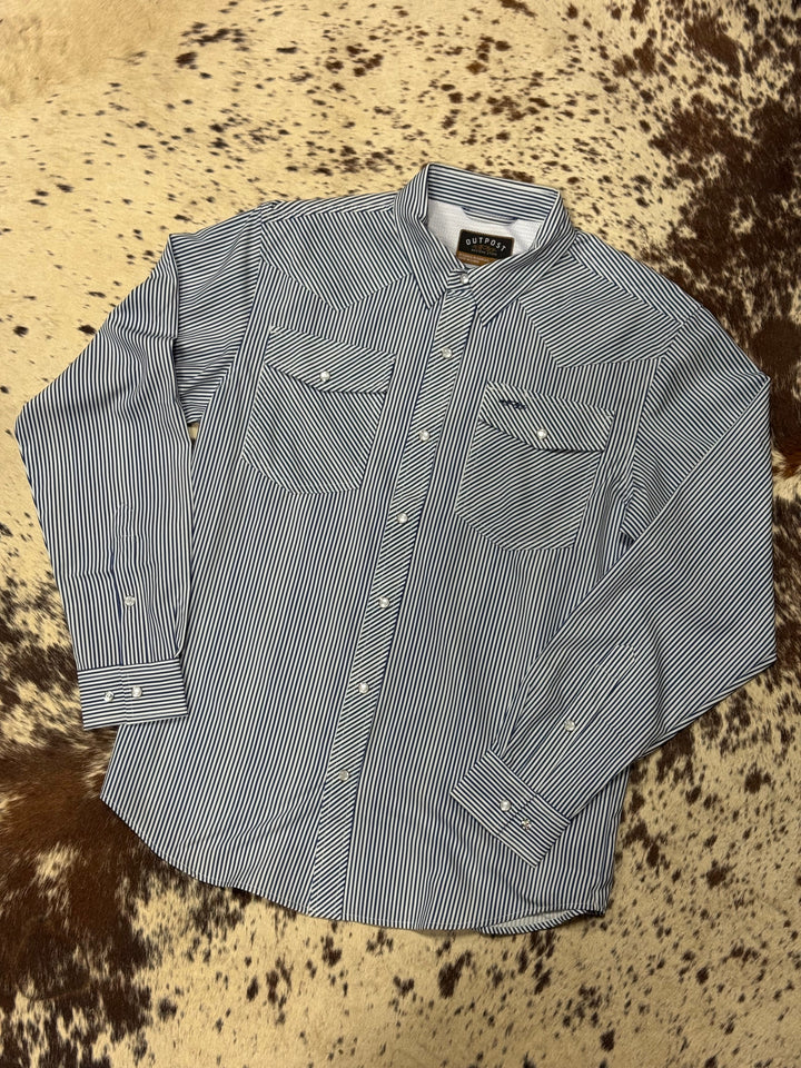 Outpost Performance Navy Pinstripe Pearl Snap LS Shirt