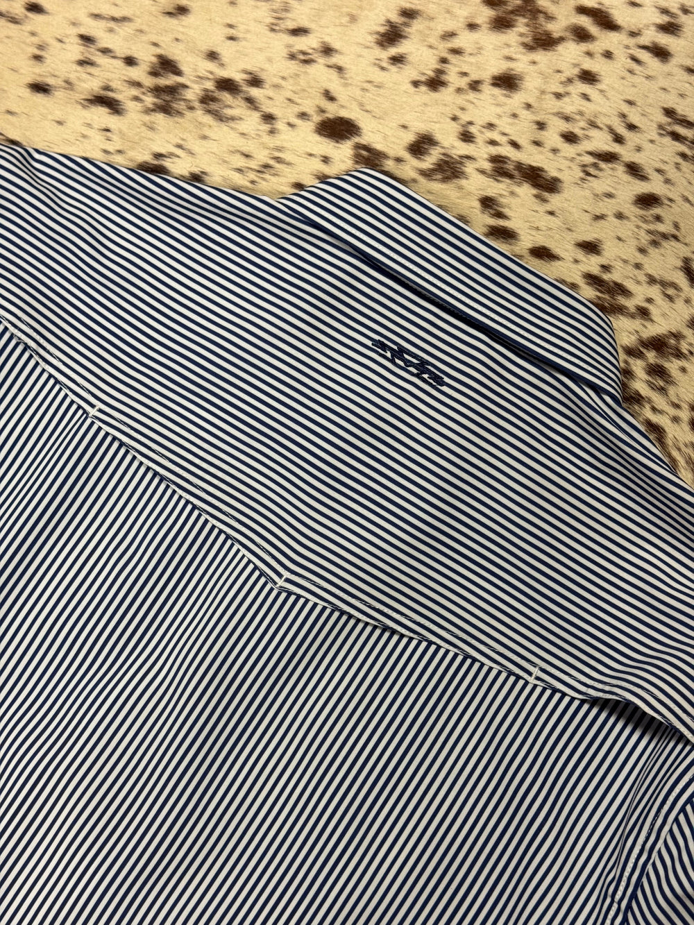 Outpost Performance Navy Pinstripe Pearl Snap LS Shirt | Back View