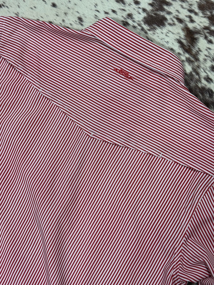 Outpost Performance Red Pinstripe LS Pearl Snap Shirt | Back